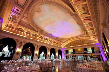 The Medinah Ballroom ceiling during a wedding reception