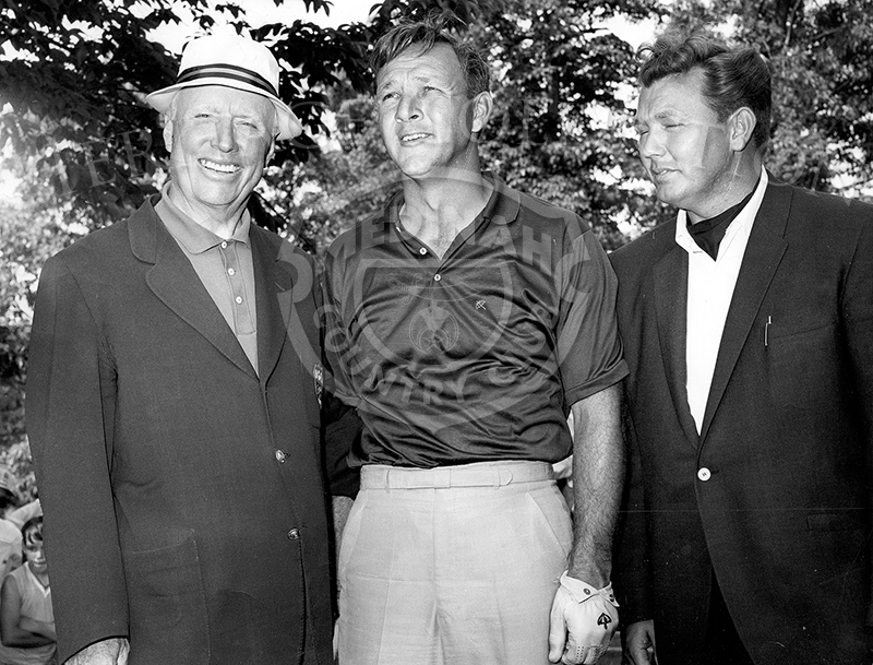 Posed together during the 59th Western Open in 1962, were three key celebrities involved with the tournament. On the left is Chick Evans, who established the Evans Scholars program to send deserving caddies to college. In the middle is Arnold Palmer, who played the 59th Western Open and finished in seventh-place, four over par. On the right is Jack Bell, Head Pro at Medinah Country Club from 1961-1967.