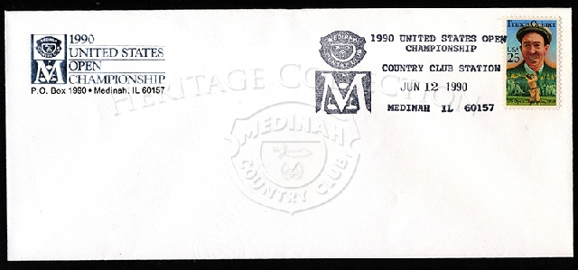 90th U.S. Open envelope, dated June 12, 1990. The 25-cent stamp honors Francis Ouimet, who was the U.S. Open Champion in 1913.