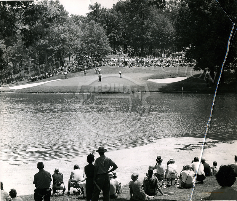 63rd Western Open crowd scene by 17th green of Course No. 3. Lake Kadijah is in the foreground.