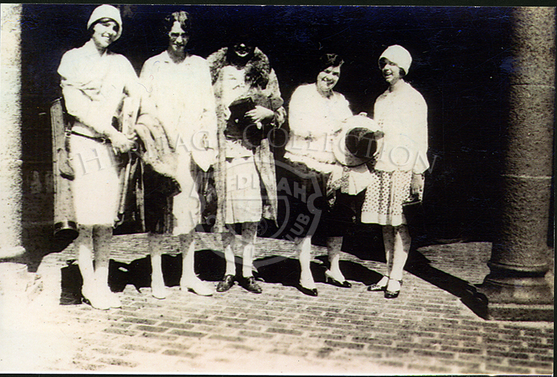 Five ladies by front entrance in 1927.