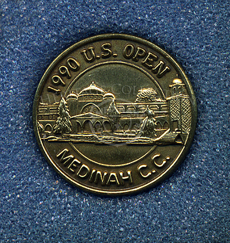 90th U.S.Open Championship coin with engraved image of Medinah club house on front. Backside is blank.