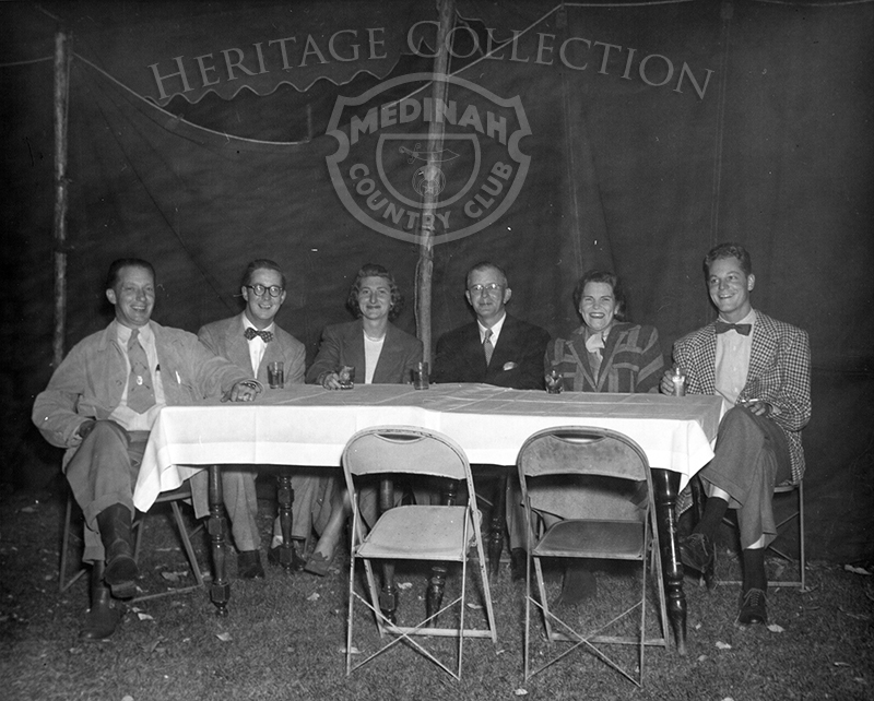 Photo from 1940s, during the 1st Harvest Party. L-to-R: Medinah club general manager Wally Womeldorf, Betty Freebol, Warren Barr, Sr., Jordis Barr and Ed Sawyer, Jr.