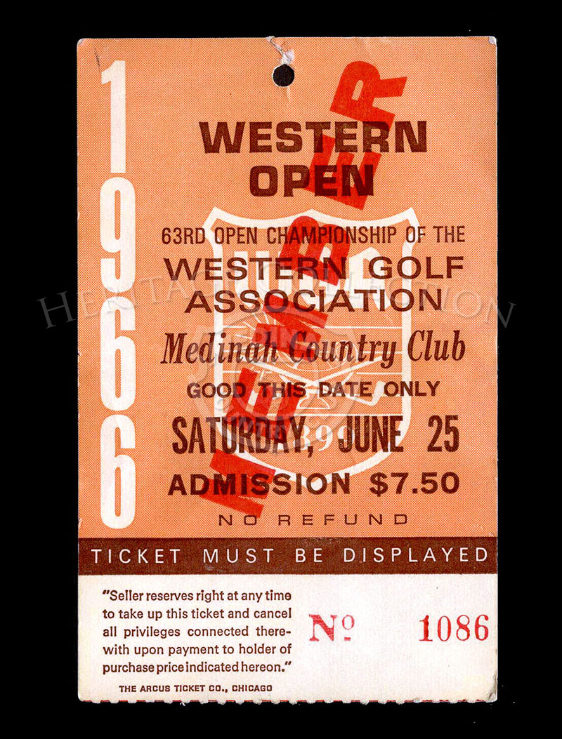 Member admission ticket for the 63rd Western Open Championship for Saturday, June 25, 1966.