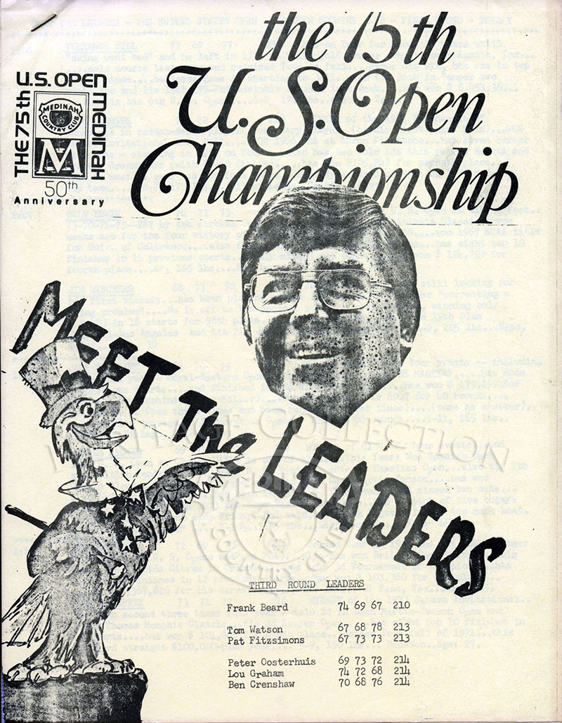 A four-page photocopy handout listed the 20 leaders in the third round of the 75th U.S.Open, for Sunday, June 23, 1975.