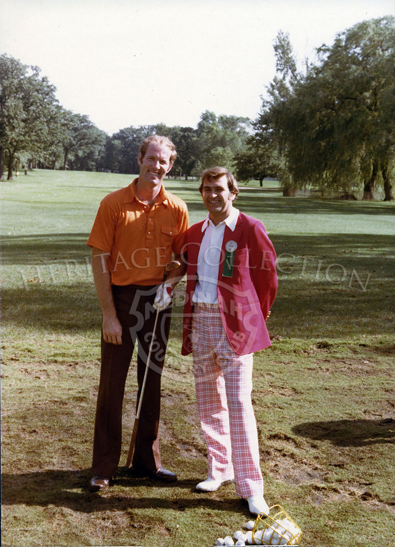 American golfer Tom Weiskopf poses with Medinah Country Club golf pro John Marschall during the 75th U.S.Open. Marschall was the Head Professional Golfer at Medinah from 1968-1978.