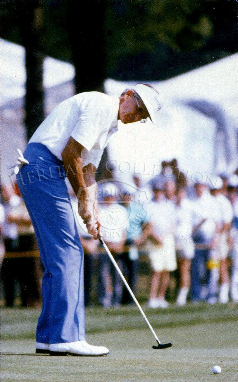 Scanned image that appeared on page 52 of The Camel Trail -1988. It shows Bob Charles during the playoff on August 9, 1988 against Gary Player. New Zealander Charles finished with a par 70 against 68 for Player.