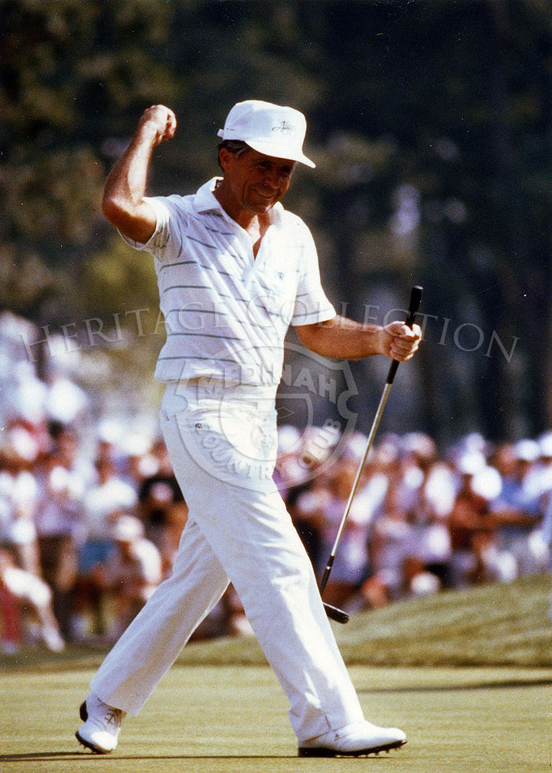 Scanned image from page 49 of The Camel Trail -1988. It shows Gary Player during the Senior Open at Medinah Country Club. Player won the tournament after a playoff August 9th against Bob Charles.