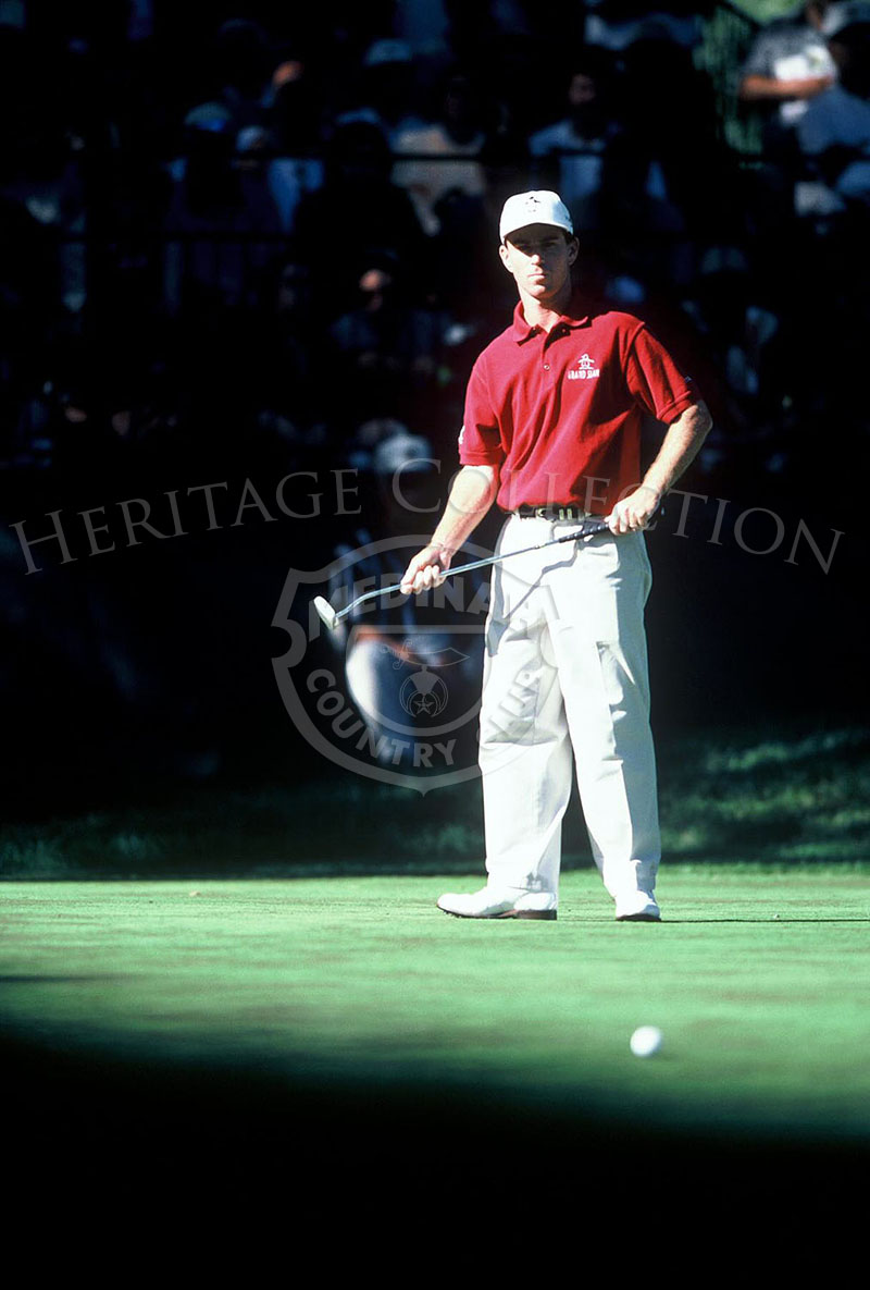 Skip Kendall, seen after a putt on Course No. 3, made it to the fourth and final round of the 81st PGA championship. He was paired with Jay Haas. Kendall did not finish in the top ten, while Haas tied for 3rd place with Stewart Cink.