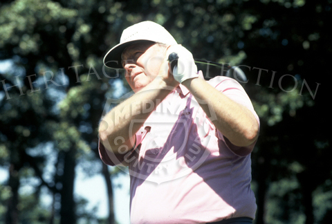 Billy Casper watches as his ball flies down the fairway on Course No.3 during the Ninth U.S. Senior Open Championship. Casper, who was 57-years old during the tournament, went on to tie for 10th place with Butch Baird.