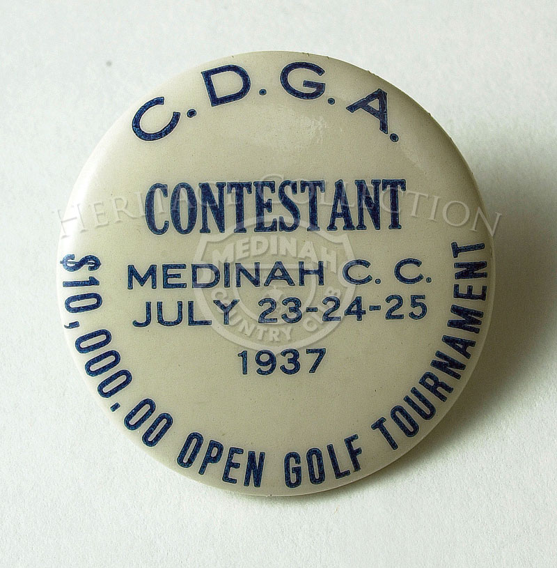 A contestant badge from the $10,000 Chicago Open Golf Tournament.