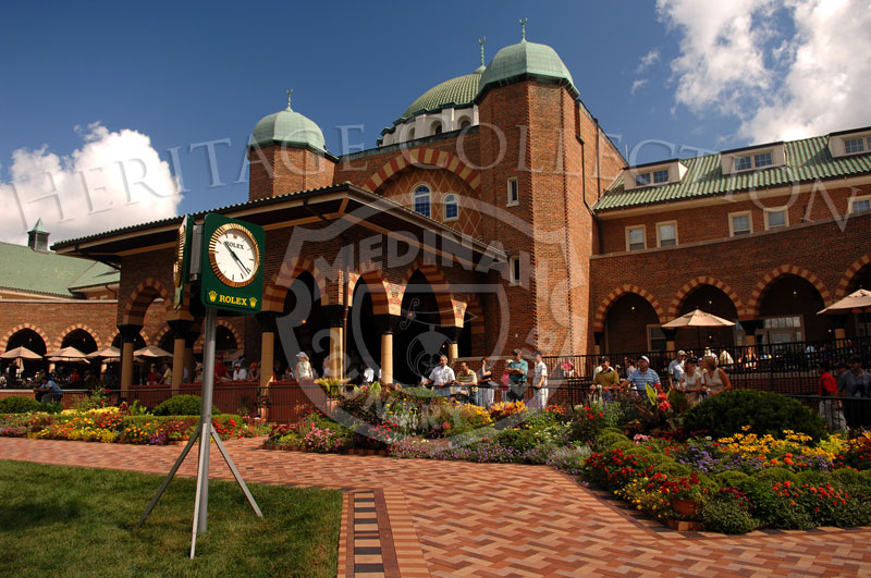 The Rolex clock in front of the clubhouse the 88th PGA Championship in Medinah, Illinois. Sunday, August 20, 2006. Photographer: Montana Pritchard