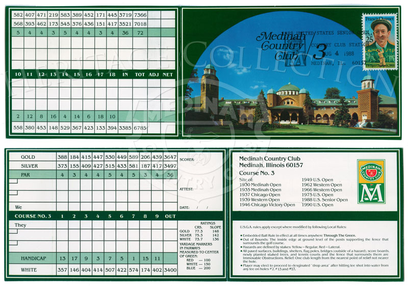 Scorecard, Course #3, stamped Aug 4, 1988 - US Senior Open.