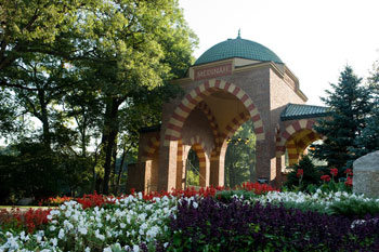 The grand entrance gate tower at Medinah